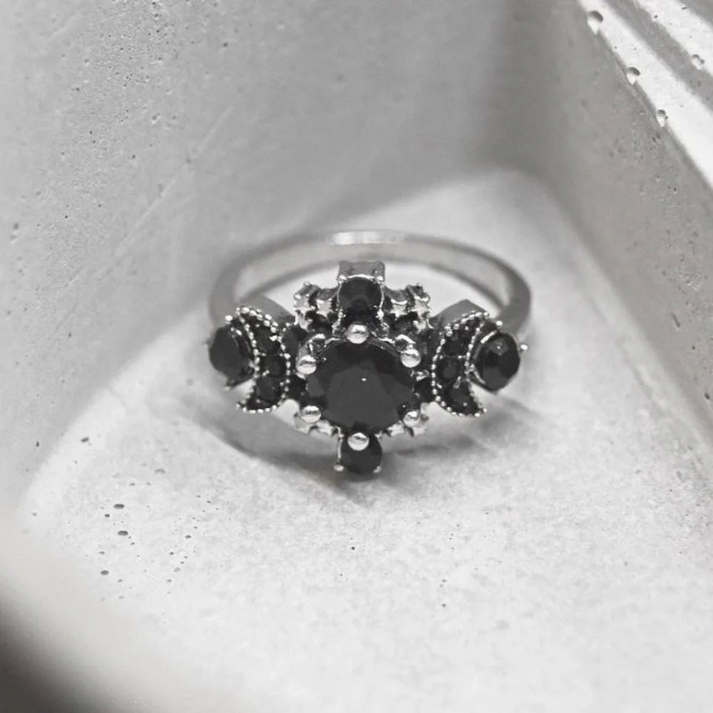 Faux Onyx Crystal Cluster Ring